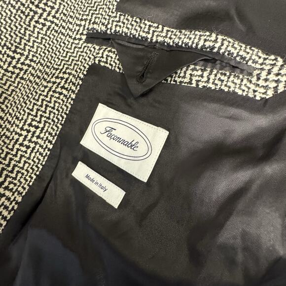 Faconnable Mens Overcoat 40US/50 Italy Black Herringbone 100% Wool Made in Italy - Picture 9 of 10